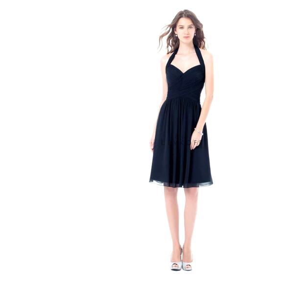 Bill Levkoff Bridesmaid Prom Formal Holiday Cocktail Navy Blue Halter Dress Sz 8 - Picture 2 of 15